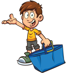 boy standing with ikea bag